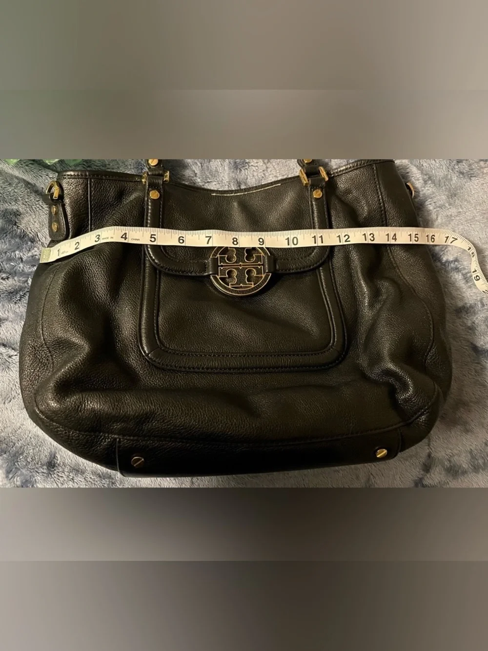 Tory Burch ~ AMANDA ~ Black Leather Tote with Gold Logo Medallion